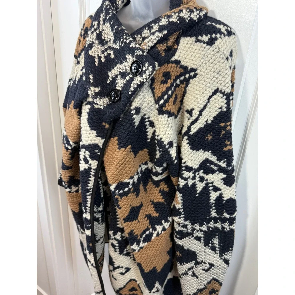 Carre Noir Womens Large Wool Blend Southwestern Wrap Cardigan Coat‎ Aztec Tribal